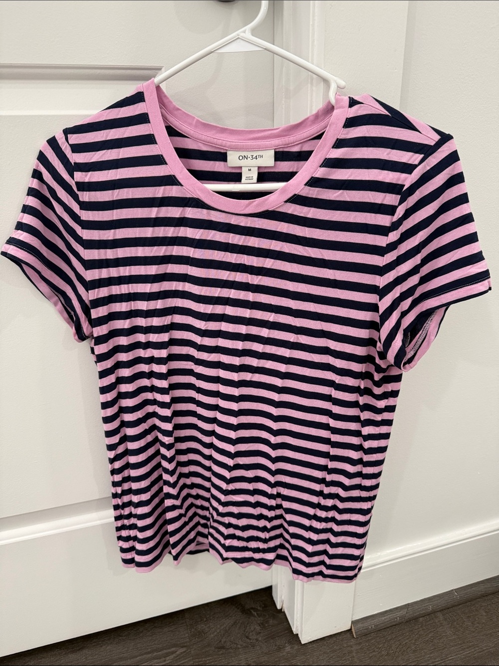 ON-34th Pink & Black Striped Short Sleeve Tee